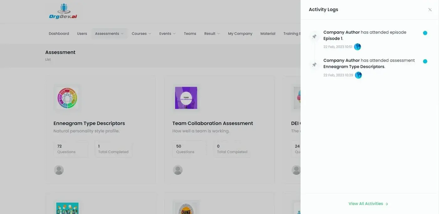 OrgDev.ai: Assessments with the activity log