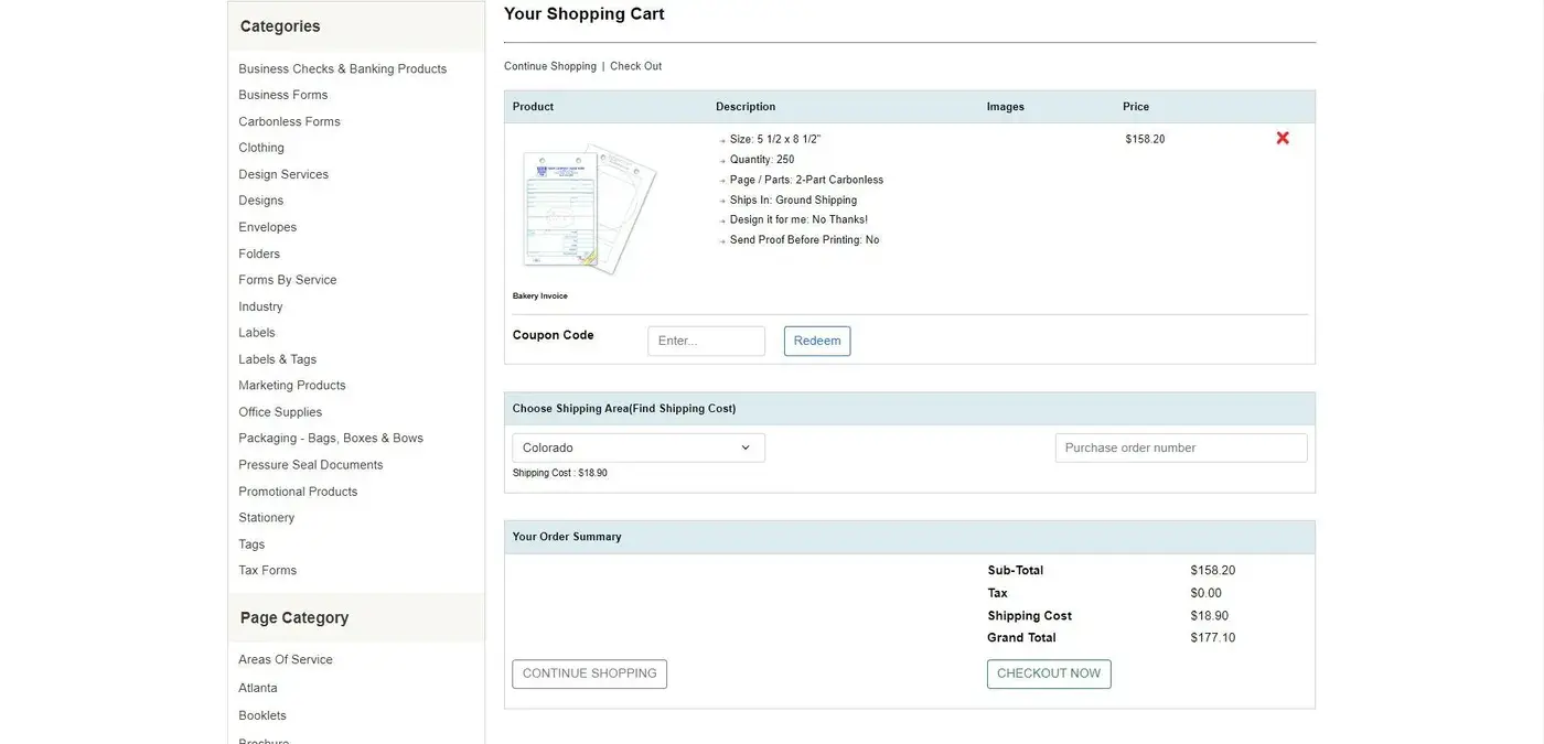 DesignsnPrint.com: Shopping cart with order summary