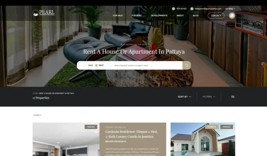 The Pearl Property website AmCodr built, showing its property search and listings